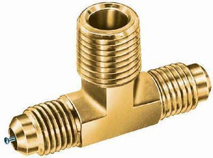 Valve, Schrader, Tee Flare x MPT x Flare, 1/4" Flare 45 deg., 1/8"-27 MPT