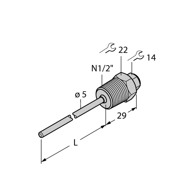 Thermowell,For Temperature Sensor,3Mm Probe,1/2