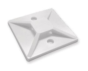 Cable Tie Mount, Adhesive, 1"Square, White, Pack of 100